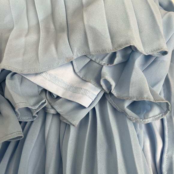 Celebratory Allure Powder Blue Pleated Backless Maxi Dress - Picture 6 of 6